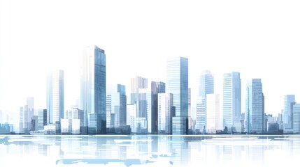 Fototapeta premium Cityscape skyline reflection, urban development, modern architecture, water