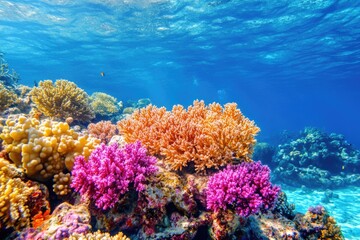 Naklejka premium Koralle: Vibrant Underwater Coral Scene in the Red Sea, Showcasing the Beauty of Oceanic Nature and Diverse Marine Life
