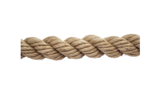 A high-resolution image of a thick rope showing clear frays and weakness at the end, with individual strands breaking away