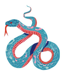 Obraz premium PNG Bule snake illustration full body text decorative colorful.