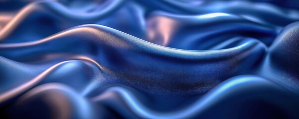 Fototapeta premium Navy Blue Silk Satin Texture Background with Beautiful Soft Wavy Folds Creating a Dark Elegant Space