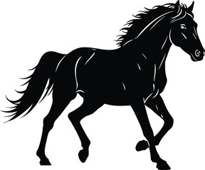 Black Silhouette Running Horse Vector