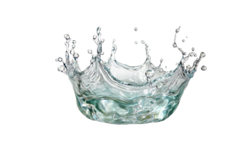 A large, dynamic splash of water with droplets flying in all directions, frozen mid-air. The water appears to be splashing upwards with clear details of the individual droplets and waves.