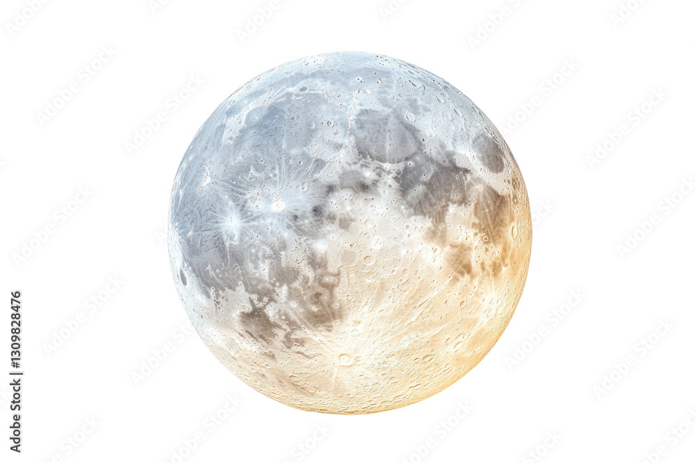 Poster a large, glowing full moon casting a soft light over a vast, empty sky, with detailed craters and te