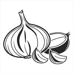 silhouette garlic image on white background