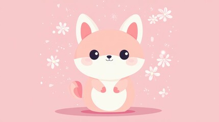 A charming cartoon fox is surrounded by adorable white flowers