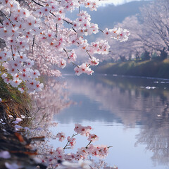 Fototapeta premium visually rich reflective cherry blossoms