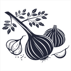 silhouette garlic image on white background