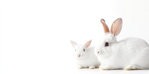 Fototapeta premium Fluffy Duo: A mother rabbit and her little bunny sit together. The image depicts a close-up shot.