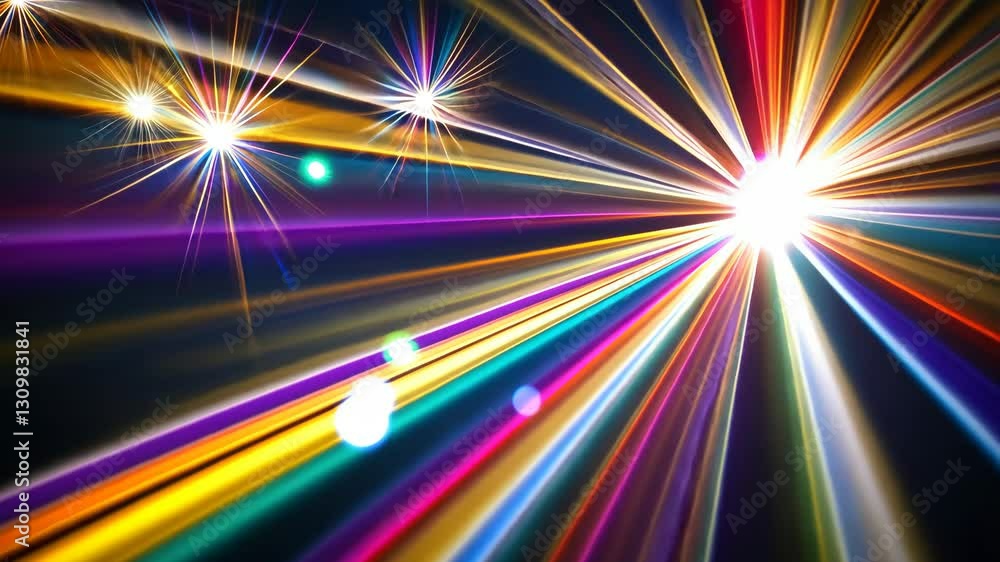 Poster colorful light rays create a vibrant and dynamic atmosphere in a nighttime display