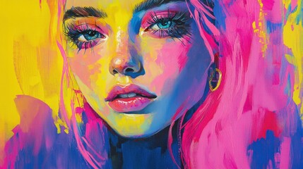 Vibrant Portrait of a Young Woman with Pink Hair in Neon Fashion