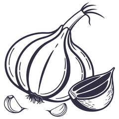 silhouette garlic image on white background