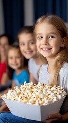 Happy Family Watching Movie Together Popcorn Snack