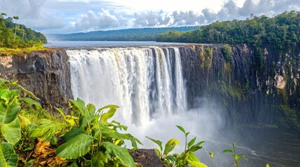 Guyana's Kaieteur Falls, lush jungle backdrop