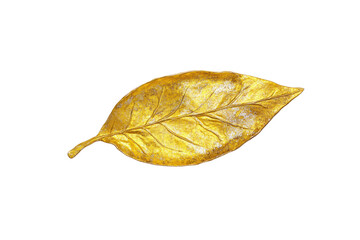 A single shiny yellow leaf with a subtle gold foil texture, showcasing the intricate design of the veins and metallic sheen for a sophisticated look.