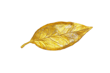 A single shiny yellow leaf with a subtle gold foil texture, showcasing the intricate design of the veins and metallic sheen for a sophisticated look.