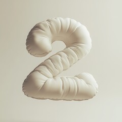 number two sculpted from an inflated soft mattress, floating in mid-air with a puffy texture. 