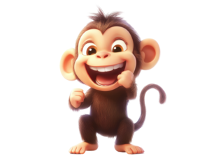Isolated Cartoon Monkey Cheerful with Raised Fists