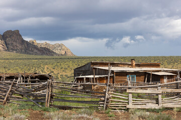 Yurt and old wooden house. Cattlemen's dwelling. Republic of Tyva.Russia