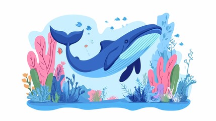  Blue whale in its natural habitat isolated on white 