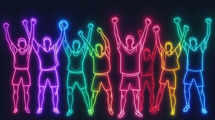 Football and soccer fans and supporters on the neon sign 