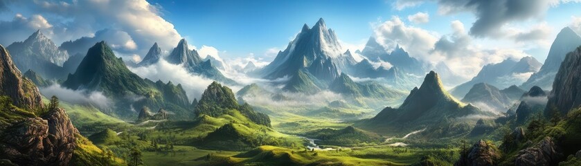 Fototapeta premium Majestic Landscape of Lush Mountains and Clear Blue Sky