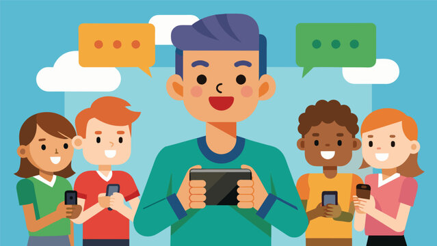 With a confident tone a young vlogger explains the pros and cons of a newly released handheld gaming device while their audience eagerly takes notes.. Vector illustration
