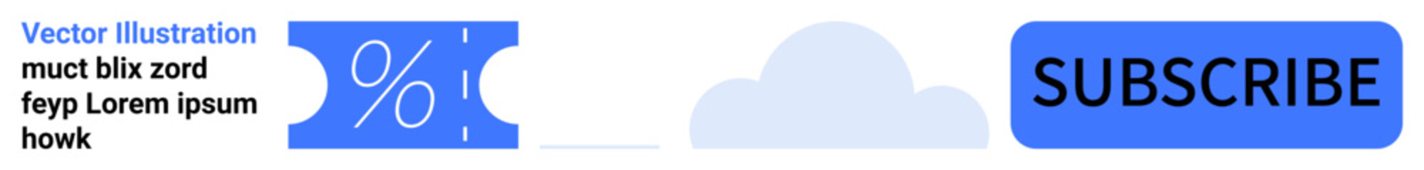 Discount coupon voucher with percentage icon, cloud graphic, and subscribe button. Ideal for online marketing, promotions, retail, e-commerce, subscription services, email signups abstract line flat