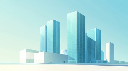 Modern city skyline, sunrise, urban landscape, business district, background for real estate