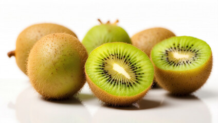 Fototapeta premium A Fresh and Delicious Display of Ripe Kiwi Fruits Isolated on White, Perfect for Healthy Snacking