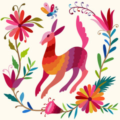 Colorful Mexican Traditional Textile Embroidery Style.