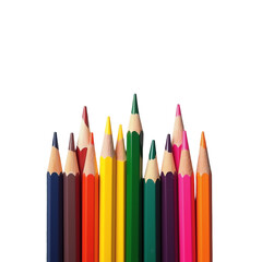 Colorful collection of sharpened colored pencils arranged in a vibrant display