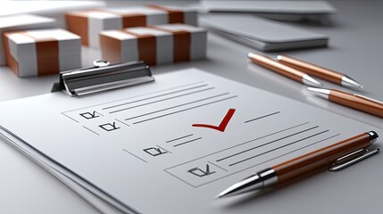 Hand is outlining check boxes on white paper with a red marker, focused on precision during work or study