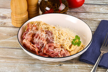 Italian pasta Carbonara - spaghetti with bacon