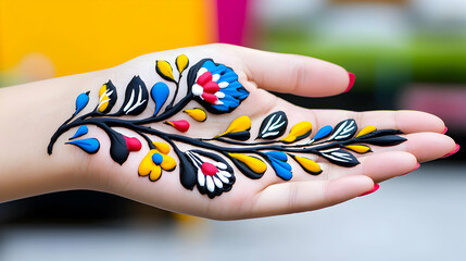 Colorful Peacock Feather Mehndi Design on Woman's Hand
