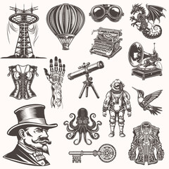 Fototapeta premium Steampunk Vector Collection – Science & Fantasy Elements