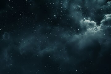 Naklejka premium Dark cloudy night sky with stars and moody atmosphere, digital painting