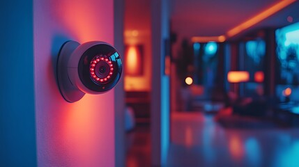 Contemporary Home Featuring a Red Light That Represents Active Security Surveillance