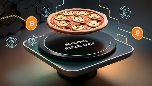 Rendered illustration celebrating Bitcoin Pizza Day.