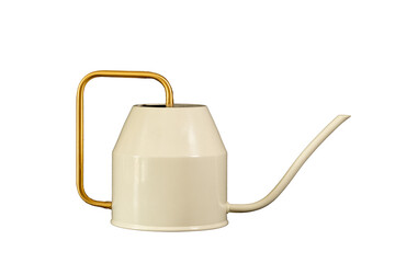 Stylish watering can for watering flowers and plants in the home or garden. Cream color and copper handle © Rochu_2008