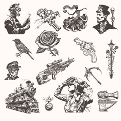 Steampunk Vector Collection – Retro Futuristic War & Machinery