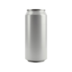 Metal can designed for beverages with sleek metallic surface and tall cylindrical shape