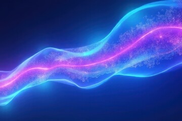 vibrant neon blue-and-purple pixel line stream with Flowing dynamically center-right in a soft teal-to-white gradient in Minimalist Void – Futuristic Digital Art