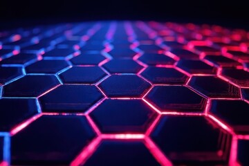 vibrant neon blue-and-red hexagonal grid with glowing edges with stretching dynamically center in a deep black gradient.jpeg in Minimalist Void – Futuristic Digital Art