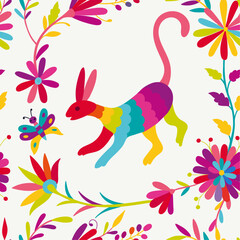 Obraz premium Mexican Otomi embroidery seamless pattern. Folk Otomi style graphic, wallpaper.