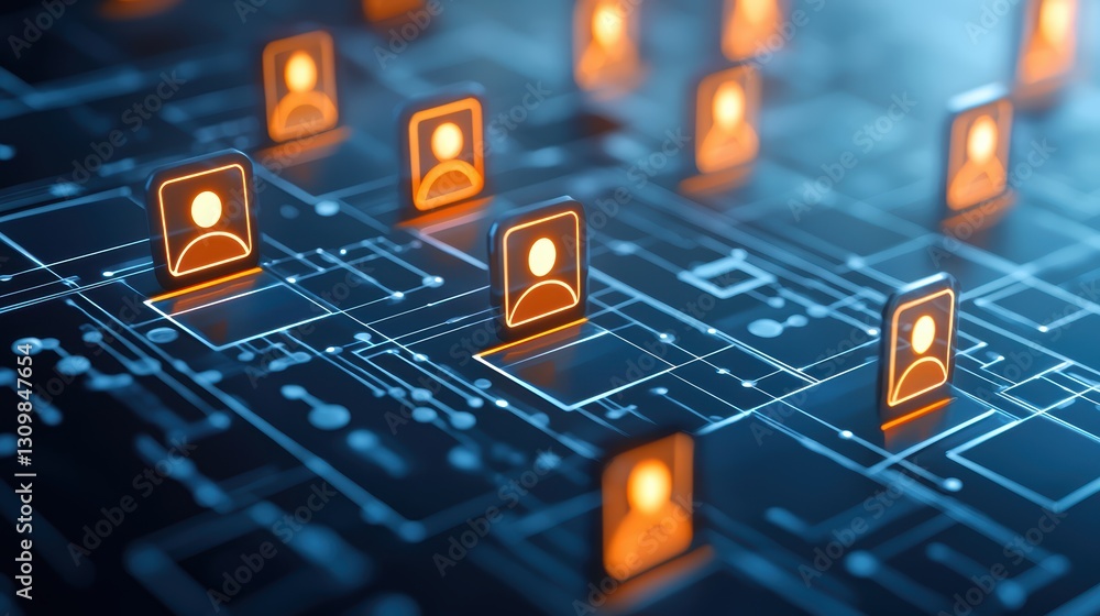 Poster vivid orange lights on an intricate circuit, a captivating display of technology and design