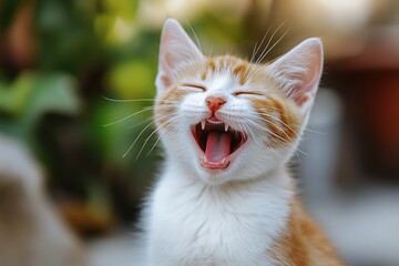 Fototapeta premium Joyful Feline Delight: Portrait of a Cheerful Cat with a Playful Grin and Bright Spirit