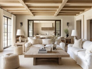 Fototapeta premium A light filled living room showcases modern home interior design