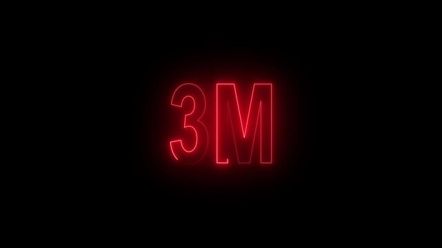 3M text animation by red color neon on black background.