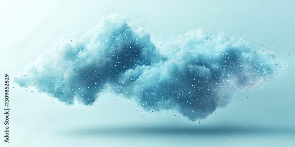 Poster soft blue clouds with sparkles floating in a serene background at twilight